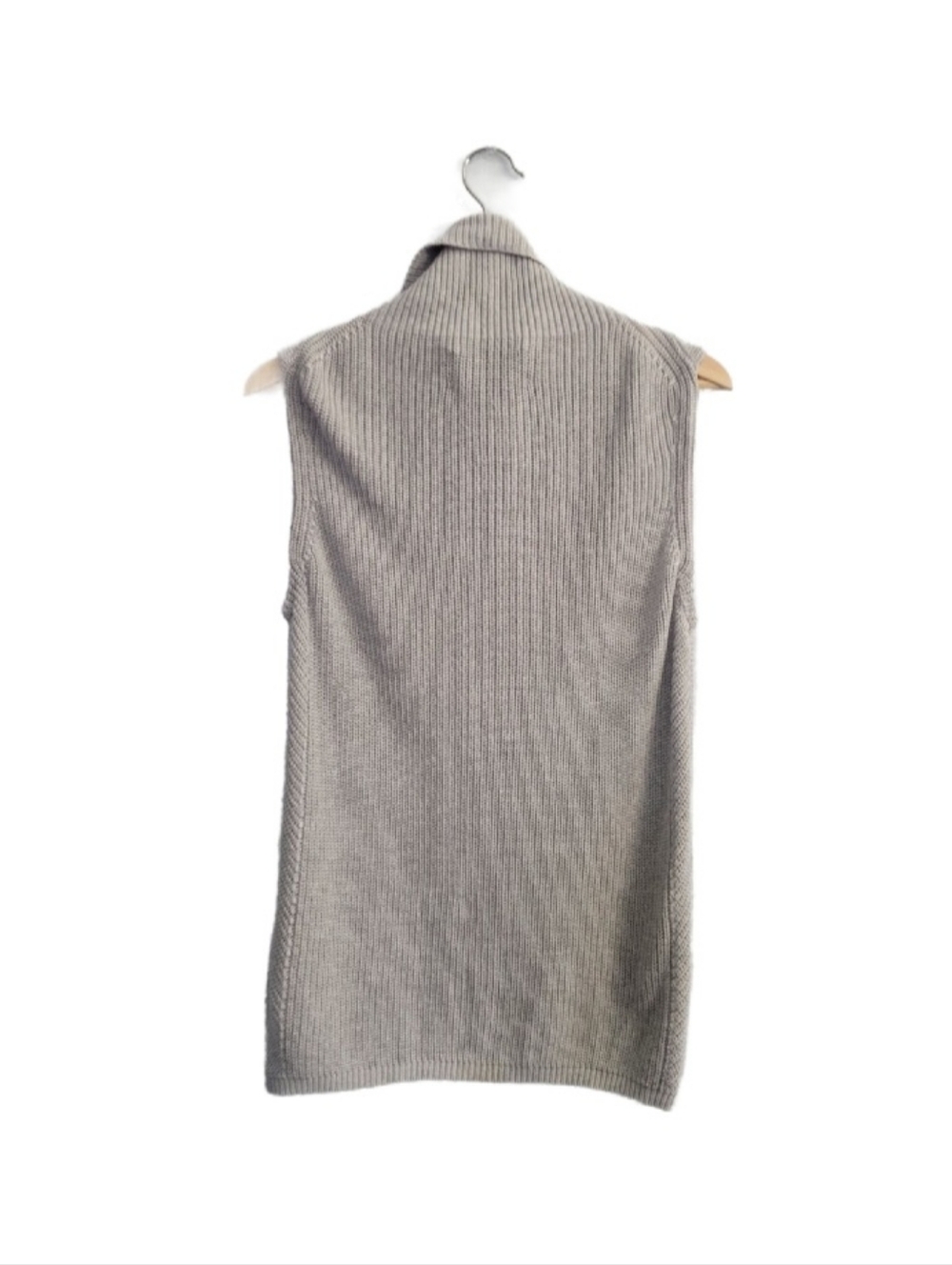 BABATON Sleeveless Ribbed Silk Blend Turtleneck Sweater - Size S Gray Minimalist - Picture 2 of 8